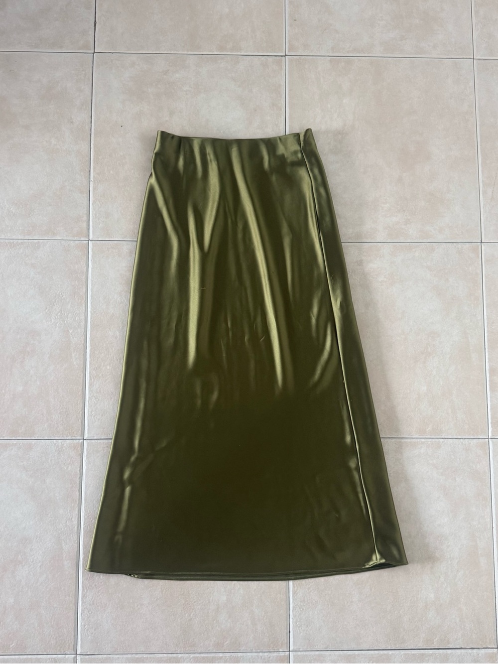 Zara Satin Olive Green Maxi Skirt - Sleek Women's Skirt